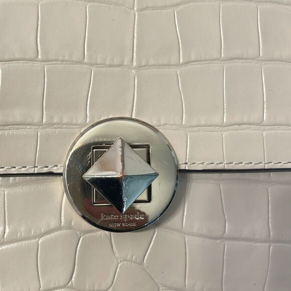 Kate Spade Audrey Flap Croc Embossed Crossbody Bag in Bare Cream - Picture 2 of 11